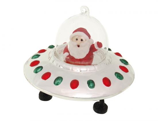 Multicolor 12cm Santa im UFO, Glasornament, mundgeblasen und handdekoriert (VE)
