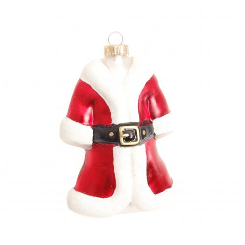 Weihnachtsmann mit Mantel, Glasfigur, rot/wei/schwarz, 11cm (VE)