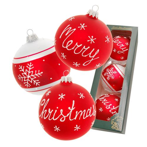 Scandic Xmas Merry Christmas, 3-er Set, 2 Merry & Christmas, 1 Schneeflocke, rot matt/wei matt, 8cm (VE)