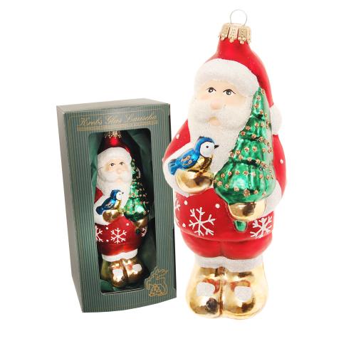 Santas World Weihnachtsmann mit Baum und blauem Vogel, rot/wei/gold/grn/blau (VE)