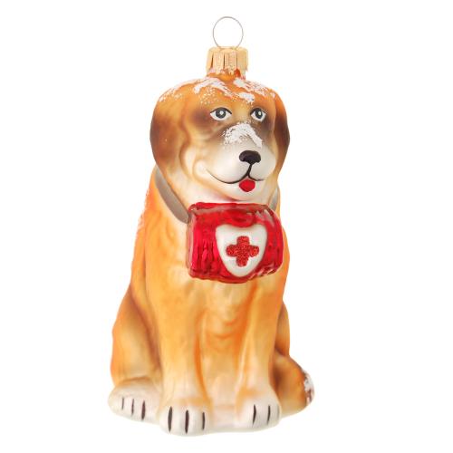 Multicolor 11cm Bernhardiner Sennehund, Glasornament, mundgeblasen und handdekoriert (VE)