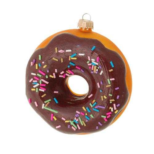 Braun 11cm Amerikanischer Donut aus Glas, mundgeblasen und handekoriert (VE)