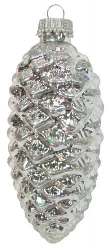 Tannenzapfen aus Glas Silber 10cm (VE)