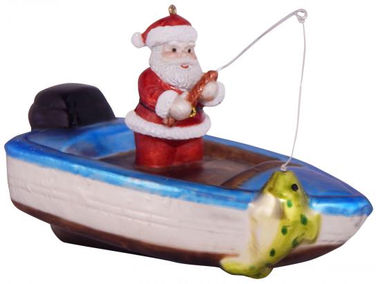 8cm Fischerboot mit Weihnachtsmann (VE)