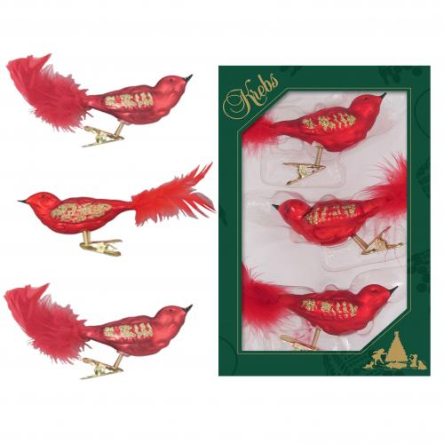 Weihnachtsrot/Satin-Rot, Vögel auf Clip 12,7cm (VE)