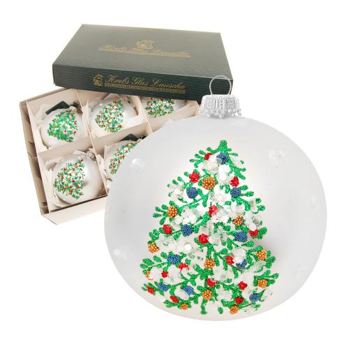 Silber matt 8cm Glaskugel mundgeblasen und handdekoriert Weihnachtsbaum (VE)